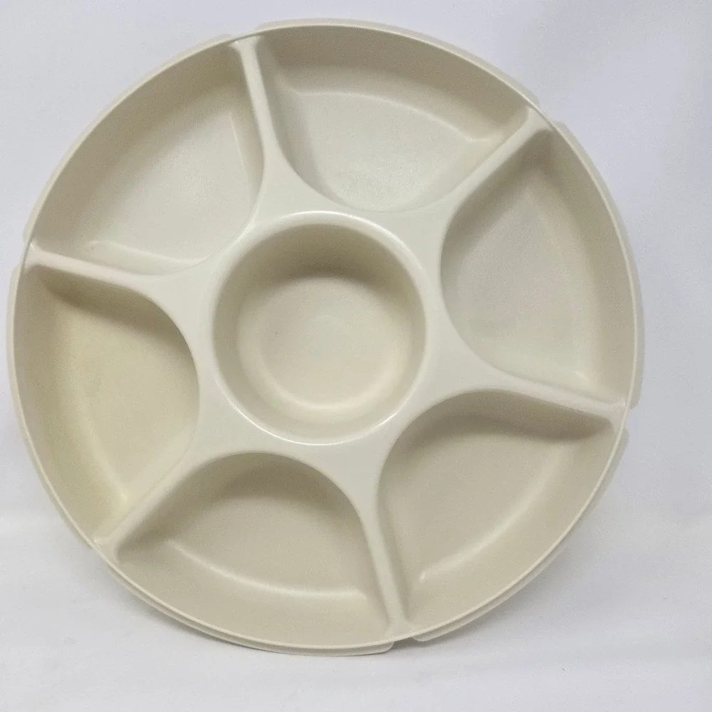 Vintage Tupperware Jel-ette‎ Serving Tray with Lid 1665-4 Almond 7 Compartment